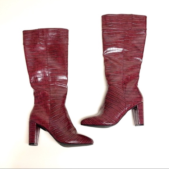 Jones New York Nina Burgundy Red Crocodile Boots - Picture 6 of 7